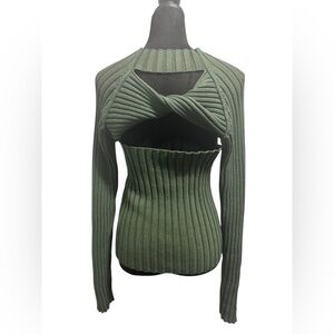 OAK + FORT Knit Mock Neck Sweater Olive